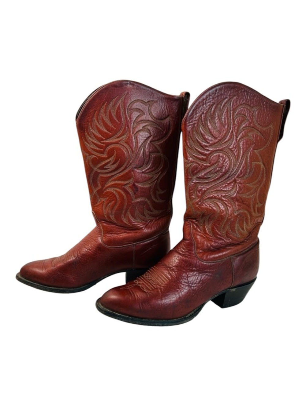 Vintage Tony Lama Embroidered Leather Cowboy Boots Reddish-Brown size 6.5